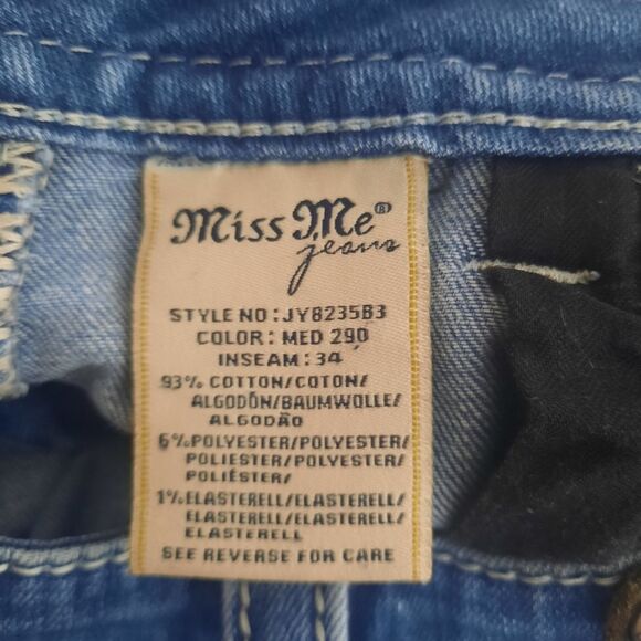 Miss Me Signature Boot Cut Jeans Embroidered Pockets Distressed Size 28 x 34 - Picture 4 of 7